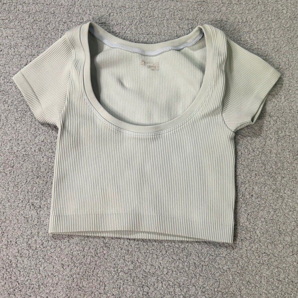OFFLINE by Aerie Crop Top Ribbed Scoop XXS Sage Green Athleisure Clean Girl Boho - Picture 1 of 6